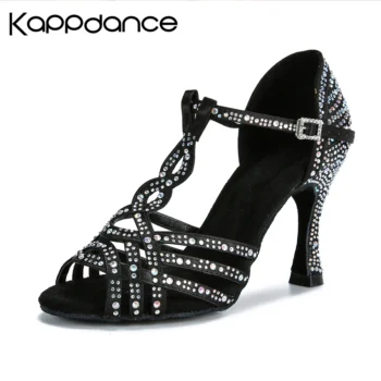 Black Elegant Women's Latin Dance Shoes Comfortable Breathable Soft-Sole Ballroom Salsa Party Shoes with Stable Heel