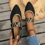 Knitted Color-block Women's Flat Shoes Dressy Ballet Flats Casual striped straps Pointed Toe Loafers Female