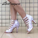 Ladingwu Lace Satin Latin Dance Boots For Women Ballroom Professional Dance Shoes Adjustable Strap Design Girls Salsa Dance Shoe
