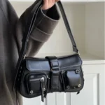 Y2K Gothic Harajuku Handbag Black Aesthetic Punk Shoulder Purse for Women Vintage Korean Street Style Crossbody Bag