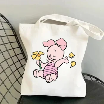 MINISO Disney Piglet Shoulder Bag Harajuku Daily Amusing Kawaii Portable Vintage Canvas Cartoon Casual Cute Leisure Handbags