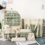 5pcs/set Aesthetic Backpacks Large Capacity Canvas School Backpack Waterproof Student Schoolbag Pendant Badge for Travel Office
