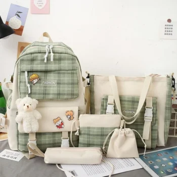 5pcs/set Aesthetic Backpacks Large Capacity Canvas School Backpack Waterproof Student Schoolbag Pendant Badge for Travel Office